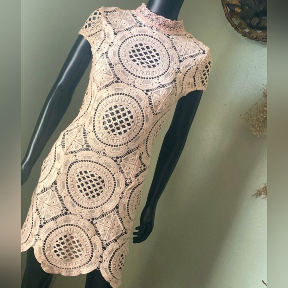 Dainty Elegant Lace Crochet Dress Juniors Large Back Zip